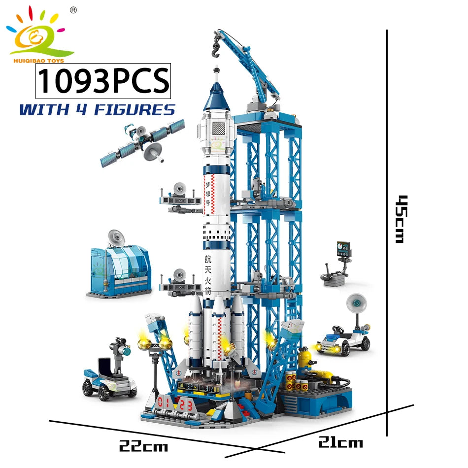 HUIQIBAO Space Aviation Manned Rocket Building Blocks With Astronaut Figure City Aerospace Model Bricks Children Toys for Kids