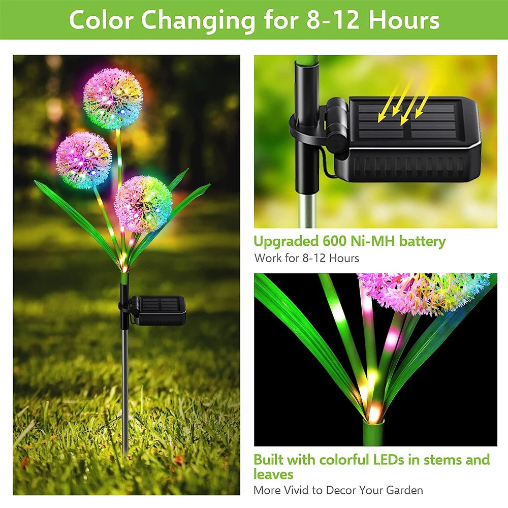 Solar Dandelion Flower Light Outdoor Waterproof LED Decorative Light Lamp for Backyard & Exterior Garden Street Patio Decoration