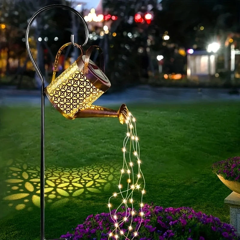 Large Retro Metal Lantern Solar Watering Can Light Outdoor Waterproof Shower Lights Hanging Star LED Fairy for Garden Decoration