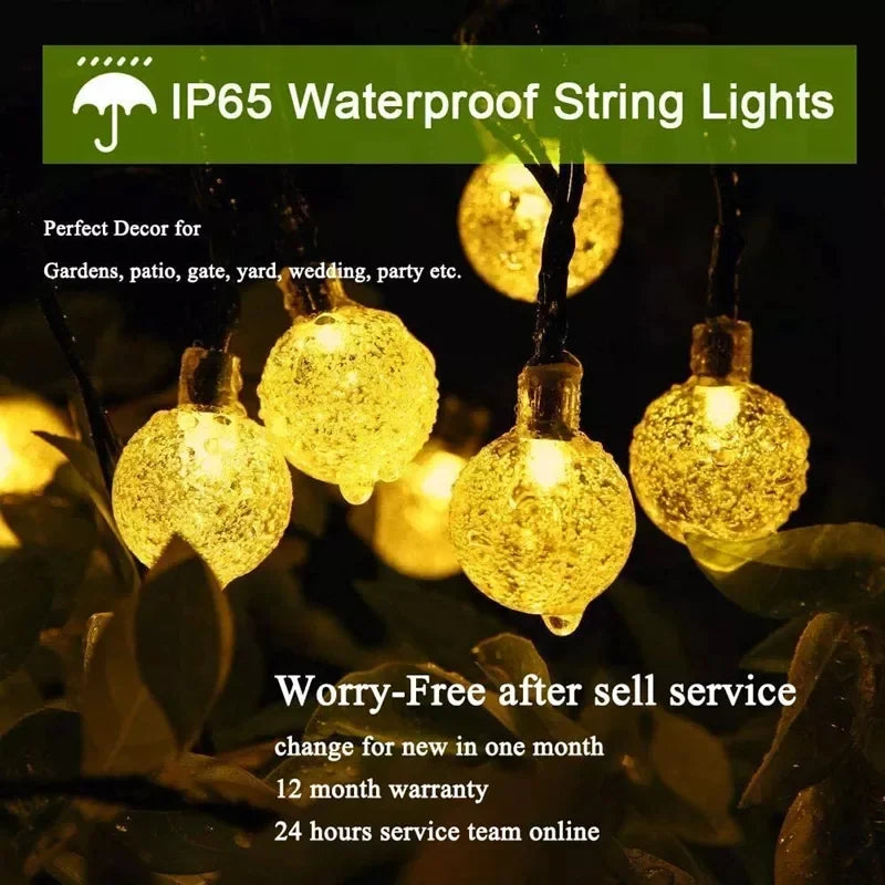 Solar String Lights Outdoor 200 Led Crystal Globe Lights Waterproof Solar Festoon Fairy Light for Garden Christmas Ramadan Decor