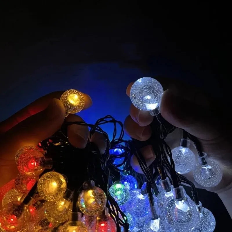 Solar String Lights Outdoor 200 Led Crystal Globe Lights Waterproof Solar Festoon Fairy Light for Garden Christmas Ramadan Decor