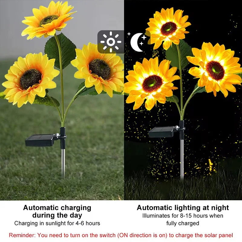 1/3 Head Solar Simulation Sunflower Light Waterproof LED Lawn Light Outdoor Garden Night Lights For Home Decor Landscape Lamp