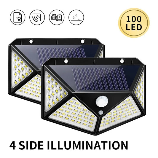 Outdoor Solar LED Lights, Courtyard 4-Sided Wall Lights, Human Sensing Lights Home Wall Lights Waterproof Garden Lights Sun Lamp