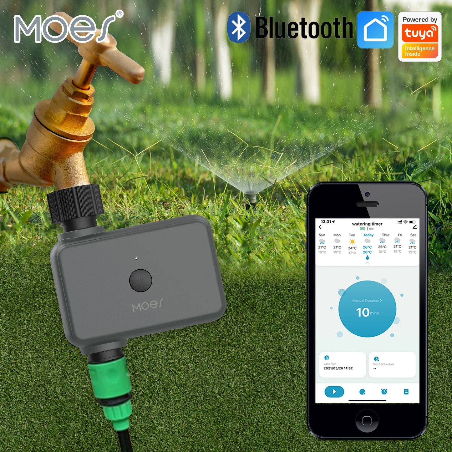 MOES Smart Tuya Bluetooth Garden Water Timers Rain Delay Programmable Automatic Irrigation Timer with Hub Required