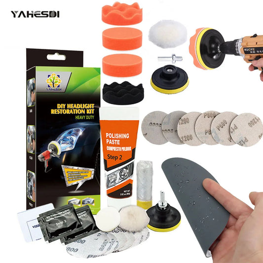 Car Headlight Restoration Headlamp Repair Kits Cleaning Paste Car Light UV Protection Restore Polishing Pad Kit for Drill