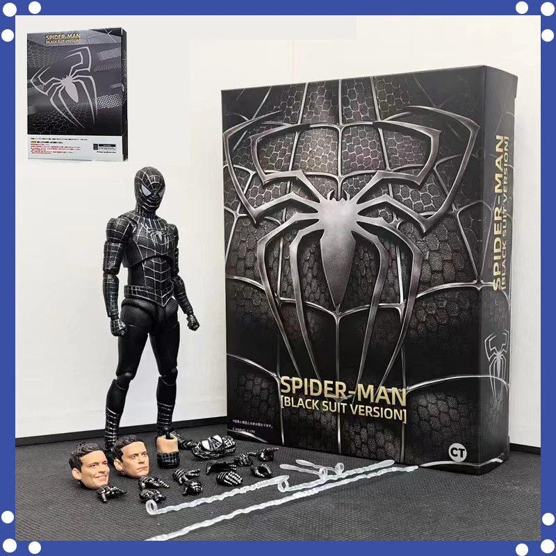 Ct Spider-Man Black Suit Version S.H.Figuarts Spiderman Venom Shf Tobey Spider Man 2099 Maguire Miquel  anime Action Figures toy