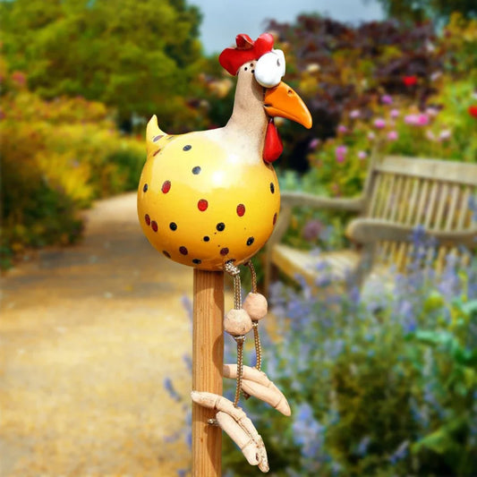 Funny Big Eyed Chicken Long Foot Resin Crafts Statues Statue Wooden Stake Decoration Hen Sculptures Garden Fence Art Supplies